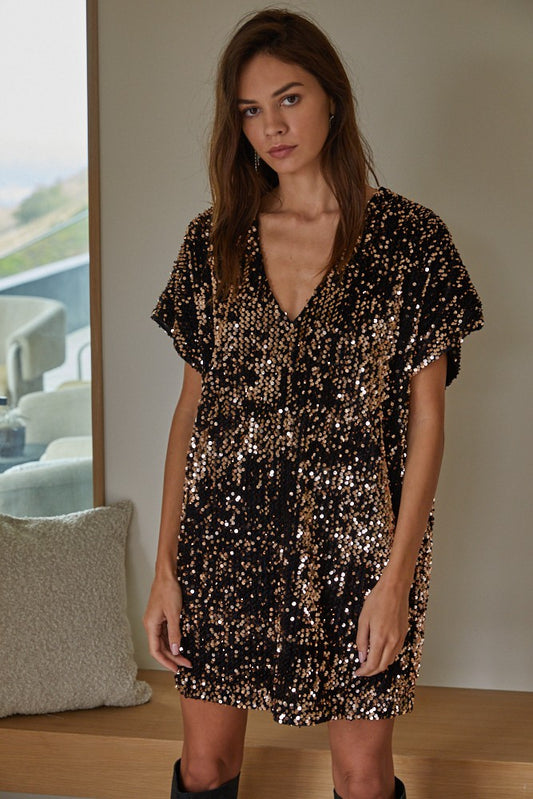 Black and Gold Sequin Dress