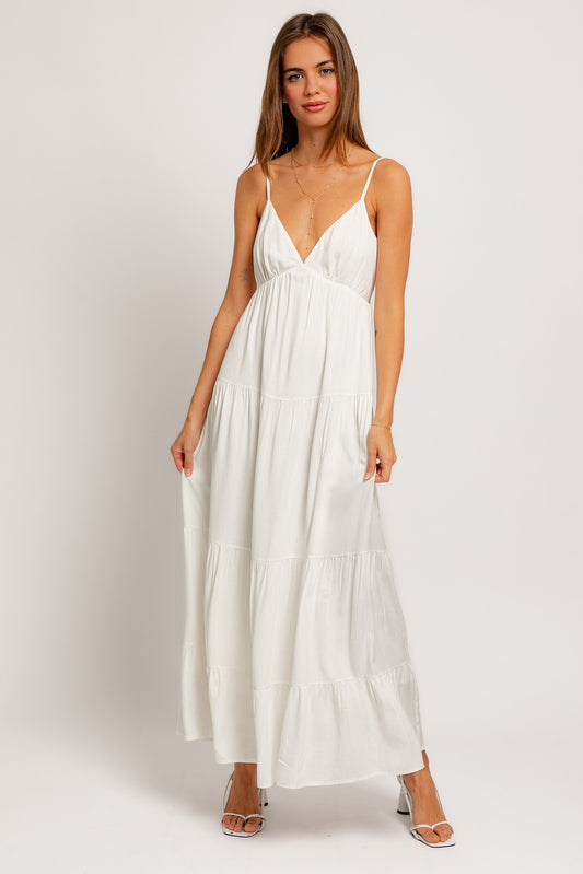 White Open Back Maxi Dress