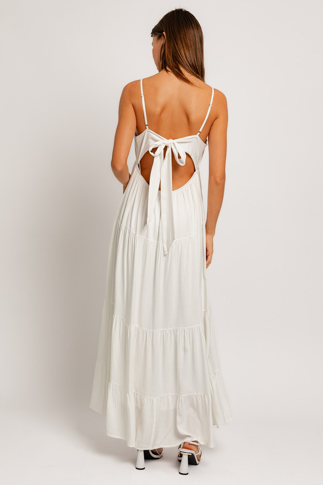 White Open Back Maxi Dress