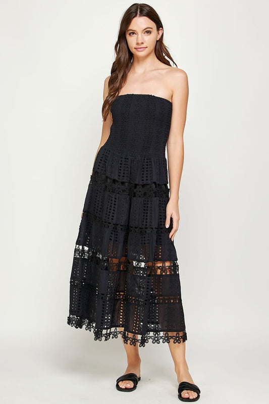 Black Eyelet Lace Tube Dress