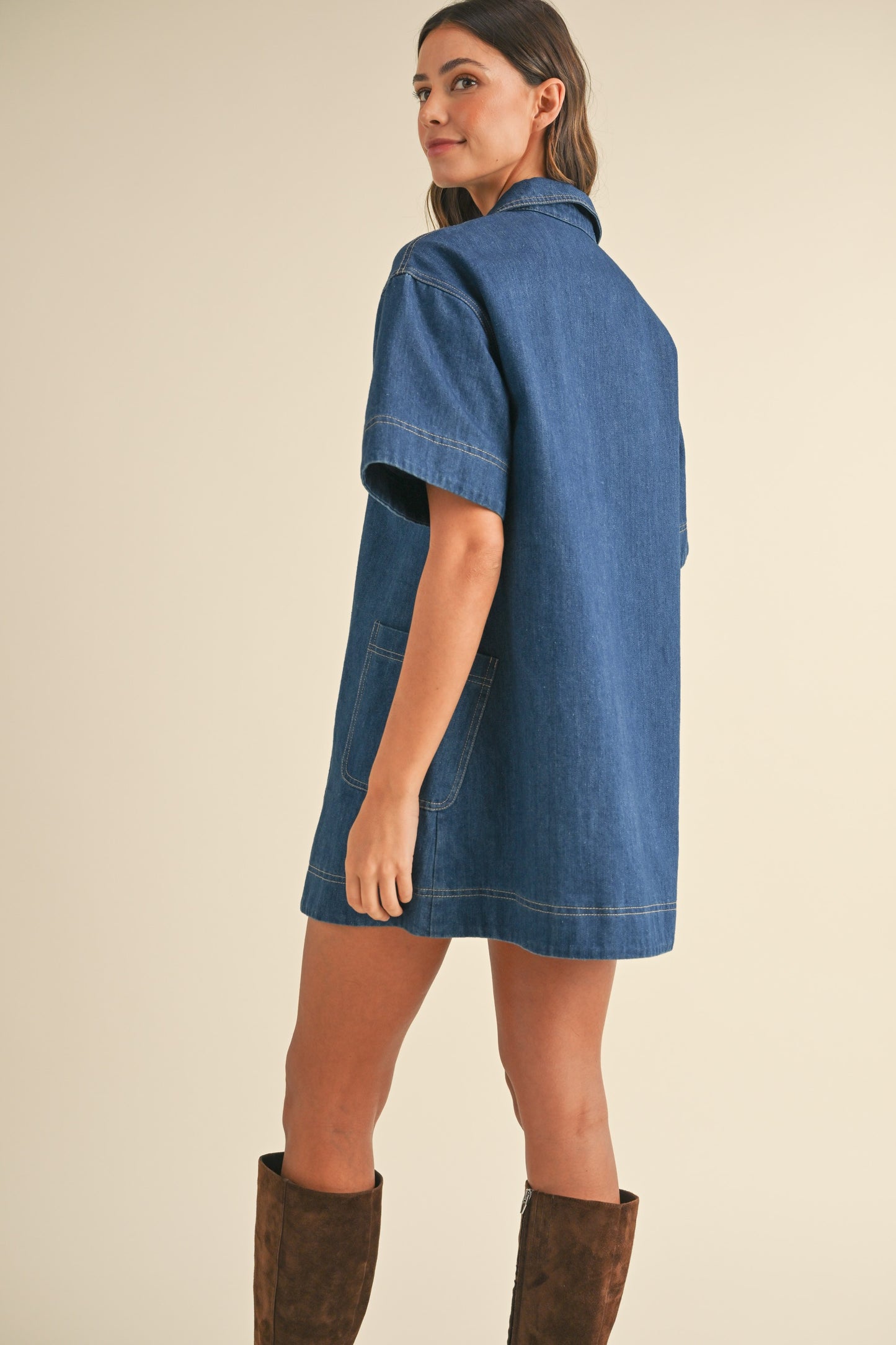 Denim mini shift dress