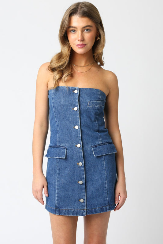 Button Front Denim Mini