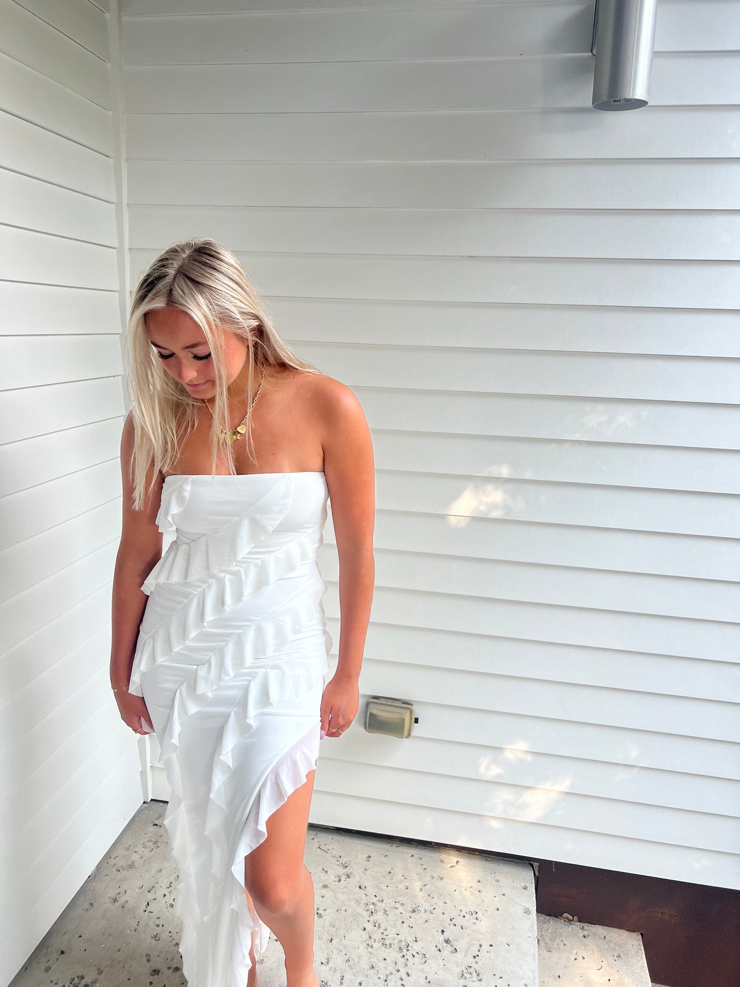 White Maxi Ruffle Dress