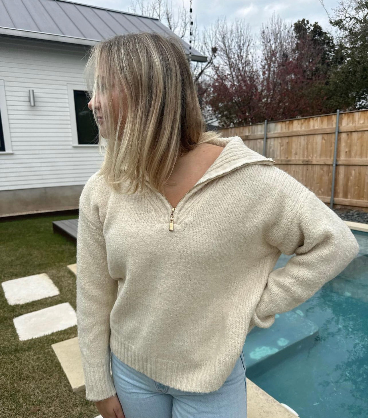 Cream Zipper Sweater